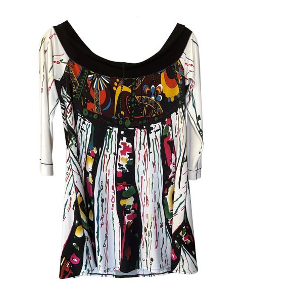 Eva Varro Scoop Neck Off Shoulder Artsy Tunic Top Blouse Size XL - Picture 9 of 10